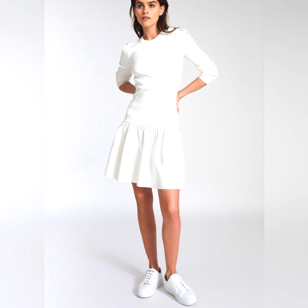 Reiss Charlotte Flippy Knitted Ruffle Hem Min Dress White  size M
